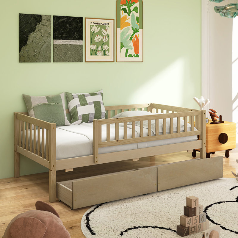 Daybed Wood Bed With Two Drawers, Cream, Full