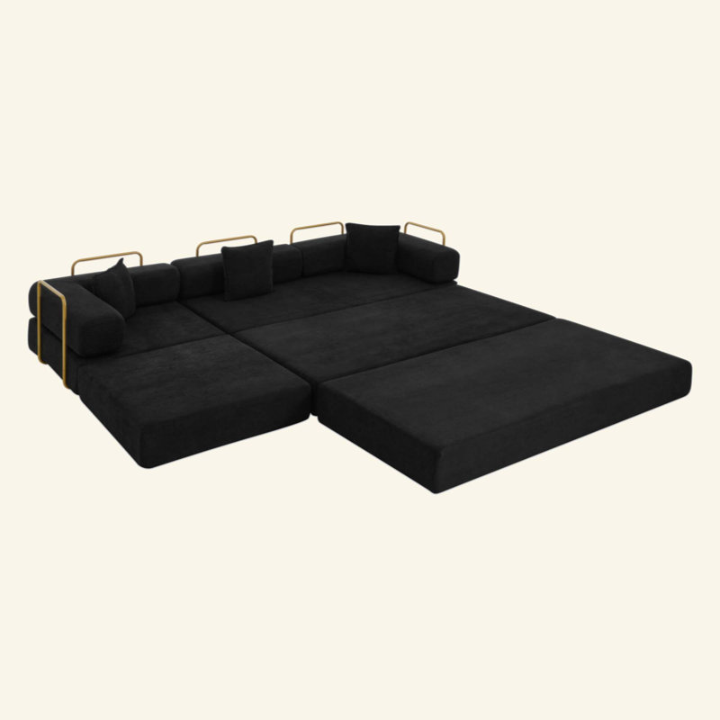 Canapé modulaire modulaire avec méridienne en L, canapé désossé avec assise profonde, canapés à compression en éponge sans assemblage, canapé-lit pliant moderne avec dossier amovible