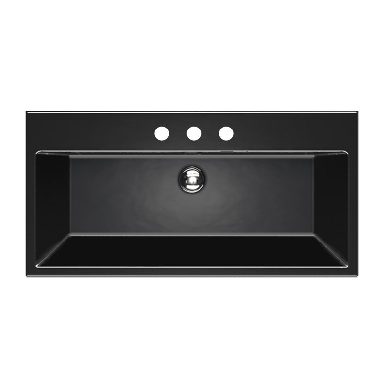 Catalano Zero 100 19.69'' Fireclay Rectangular Bathroom Sink with Overflow, 8" Centers, Black