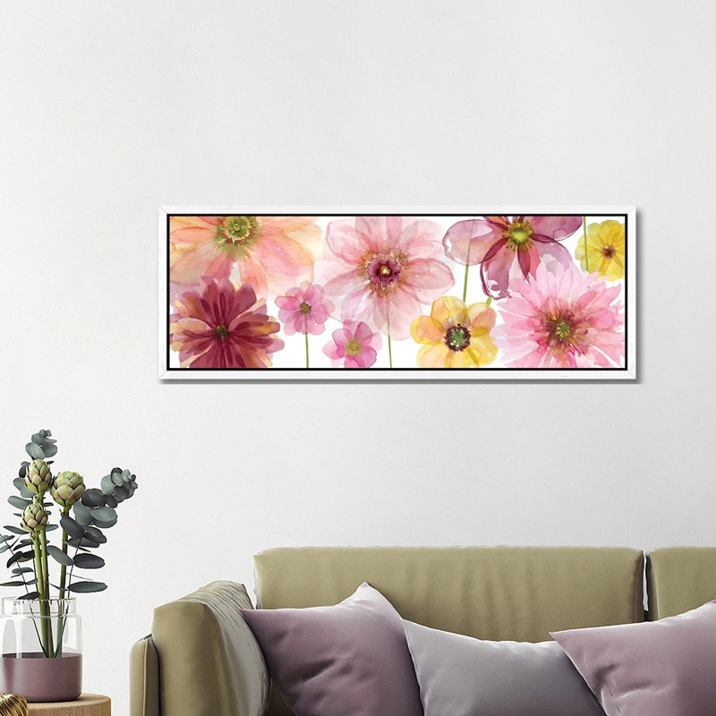 Pop Of Pink I by Carol Robinson - Panoramic Painting on Canvas, 121.92 cm H x 40.64 cm W, White Framed