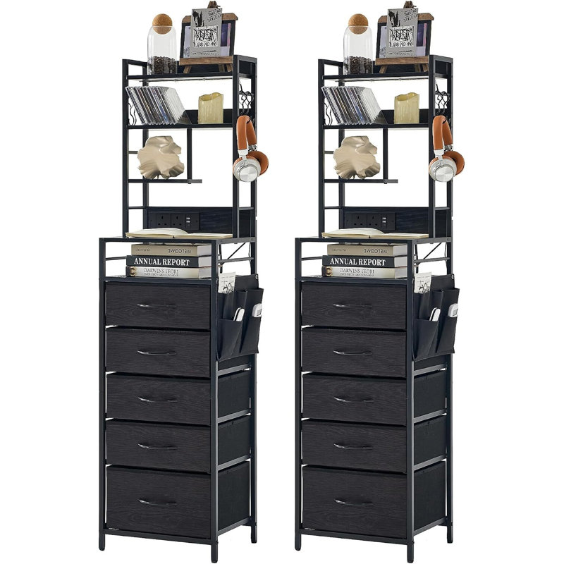 38 cm W Bedside Table, Black Set of 2