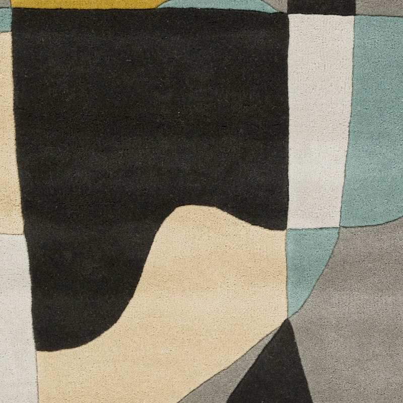 Tapis gris / kaki / bleu sarcelle en laine touffeté à la main Gaye, Rectangle 8 pi x 11 pi