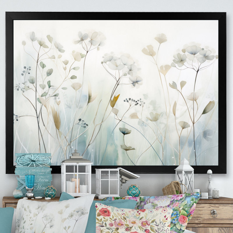 «Blue Botanical Oasis I - Abstract Botanicals», art mural, Cadre simple noir, H 34 po x l 44 po x P 1,5 po