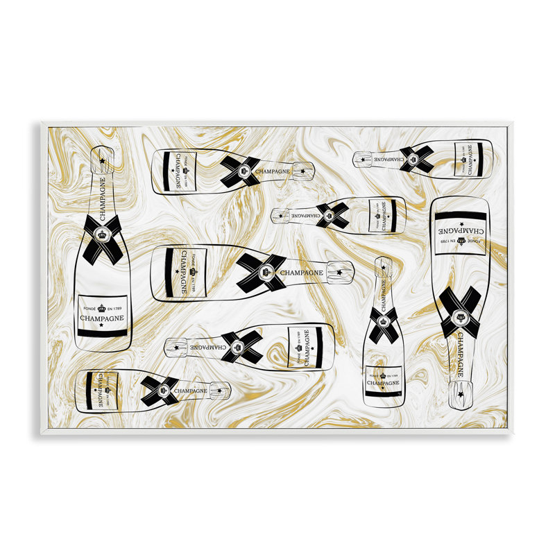 Giclée dorée sur fond doré par Martina Pavlova, Estampe numérique encadrée blanc bord de mer, H 20 po x l 30 po