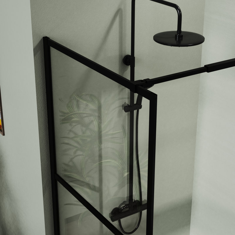 34" Walk-In Shower Screen Door For - Black Frame Clear Tempered Glass All Hardware Supplied Easy Door, 0.2" Adjustable Support Any Space