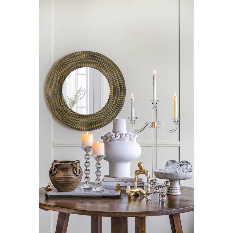 D29.5" Round Gold And Black Wooden Accent Mirror