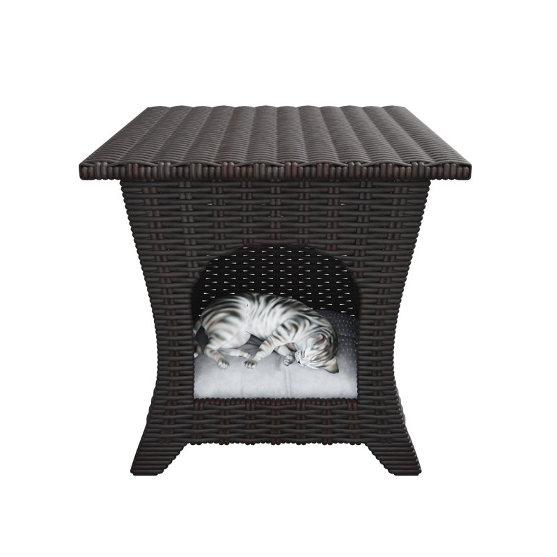 Table d'extérieur en osier avec lit pour chat Durvasa