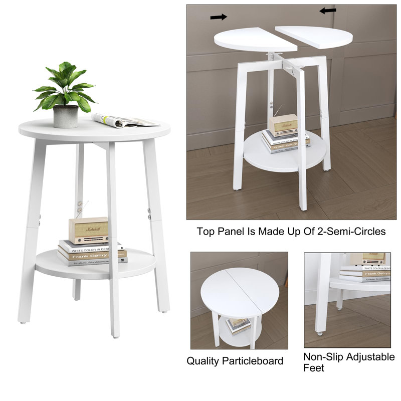 Side Table, Small Round End Table With Storage Shelf For Small Space, 2-Tier Small Bedside Table Sofa Couch Table, Round Accent Table Nighstands For Living Room, Bedroom,White