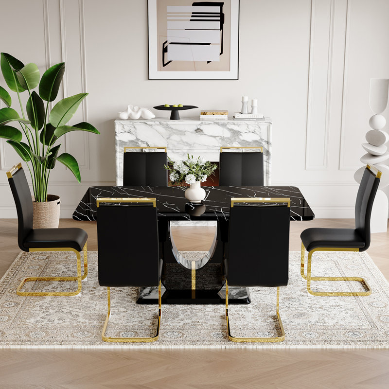 Ensemble de table de salle à manger, Noir, noir, noir, noir, 7