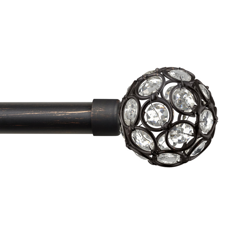 Oil Rubbed Bronze Curtain Rod with Crystal Finials, Adjustable 36"-72"