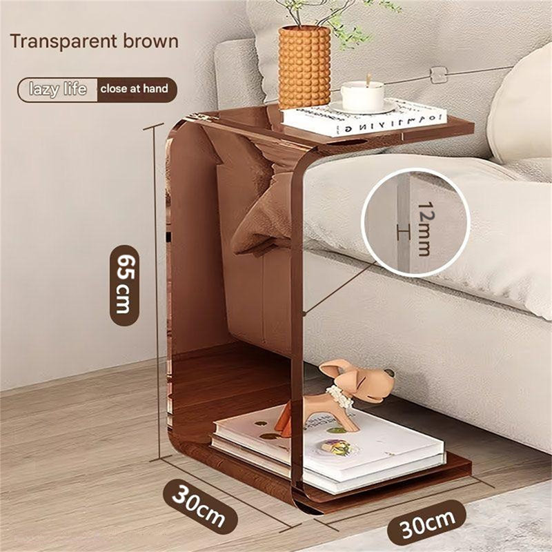 C-type Simple And Luxurious End Table，Transparent, Brown