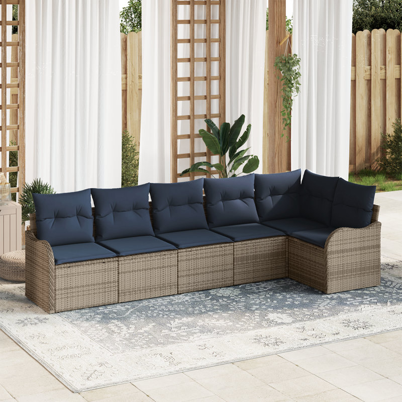 Ensemble de canapé de jardin 6 pièces vidaXL, Structure grise / coussin bleu marine