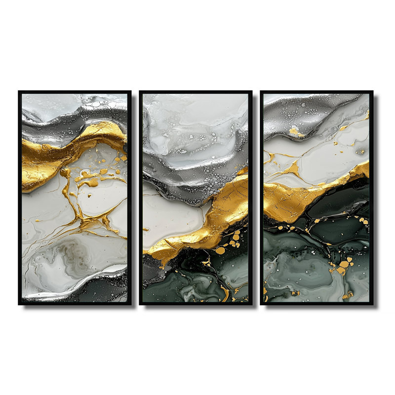 Tranquil Divide of Abstract, encre liquide II - ensemble de 3 encres liquides, H 28 po x l 36 po, Noir
