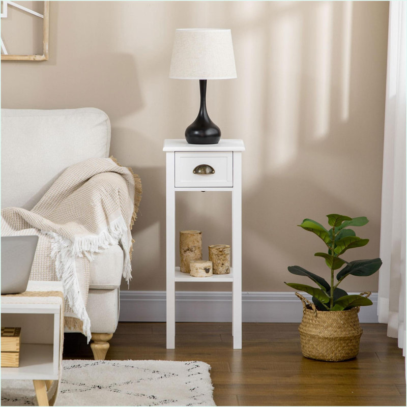 Table basse blanche à 2 niveaux avec tiroir & amp; Tablette - Rangement peu encombrant pour le salon / la chambre à coucher