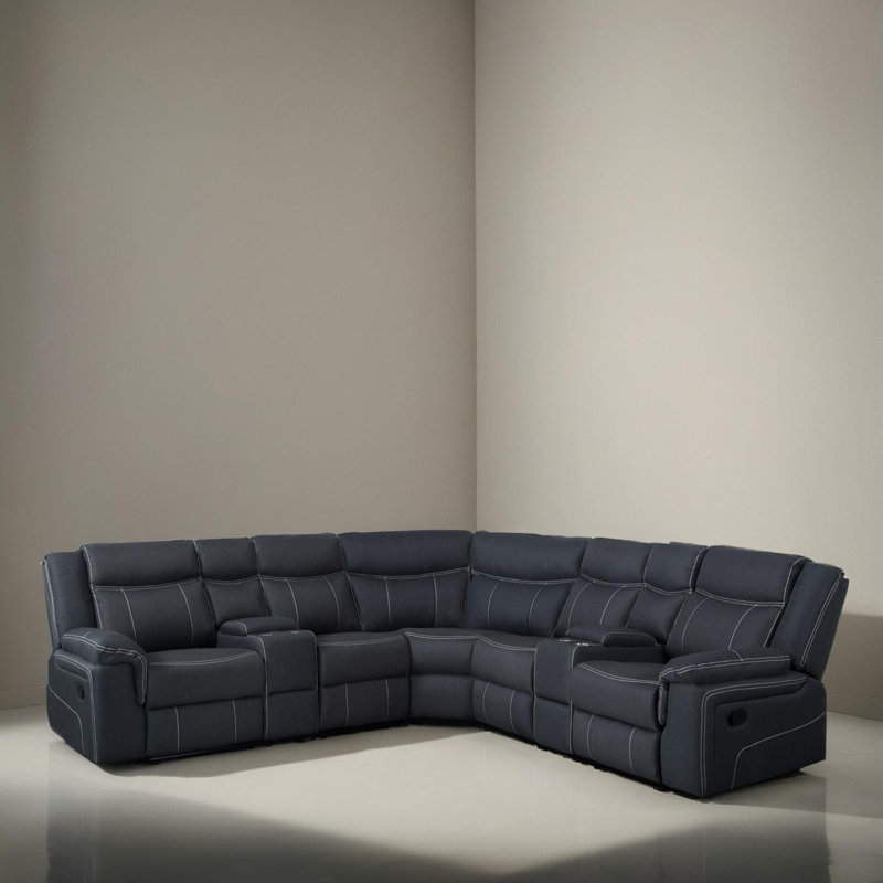 Canapé modulaire inclinable manuel en mélange de polyester de largeur 109 po, Mélange de polyester noir