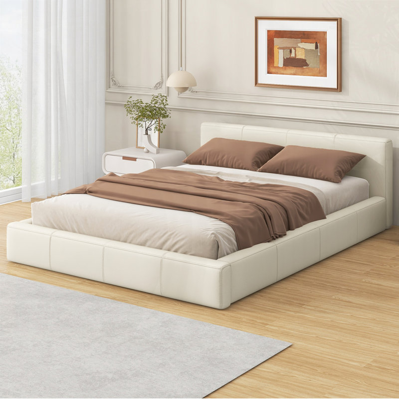 Vicente Faux Leather Upholstered Bed, King, Beige