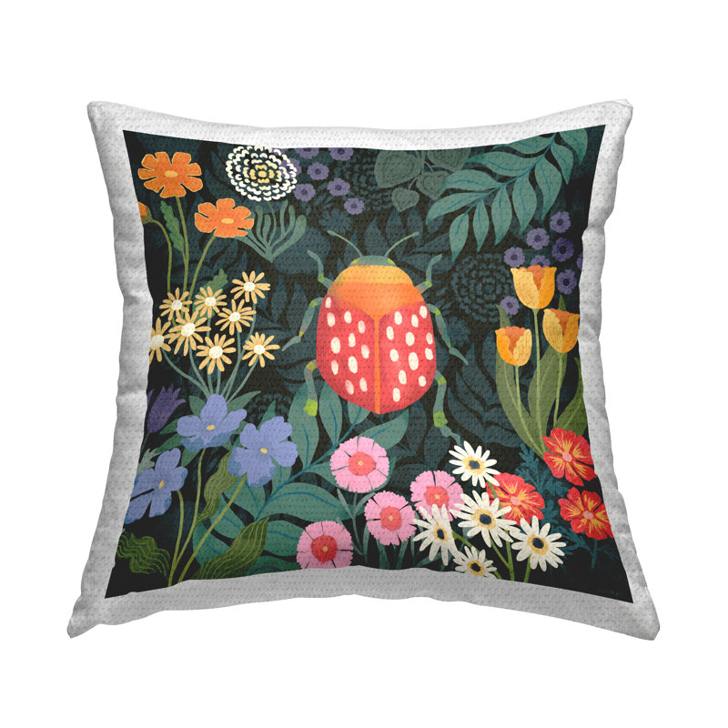 Coussin d'extérieur imprimé "Ladybug in Garden" par Jennifer Brinley Levison Designs