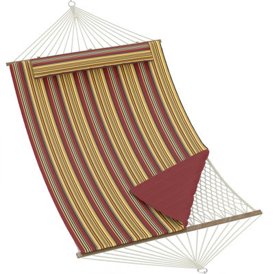 Replacement Hammock Bed Mesh with Cushion Pad, 350cm Wooden Spreader Bar Flat-Style,Red-yellow stripe , Breathable Mesh + Soft Pad 2-in-1 Outdoor Hammock