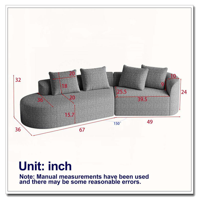 Canapé modulaire surdimensionné en chenille avec 4 coussins décoratifs Chenille, Noir