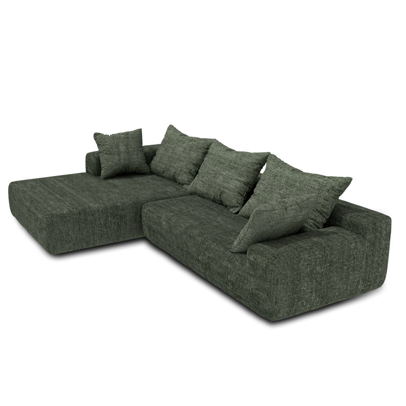 L-shaped Modular  Foam-filled with Spring Support Simple Living Room Sofa, Green Chenille