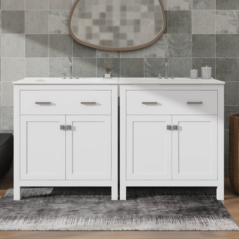 Ensemble de meuble-lavabo simple 60 po avec lavabo double 60 po, Blanc