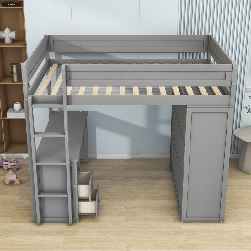 Helfrid 2 Drawer Loft Bed with Built-in-Desk, Full, Gray
