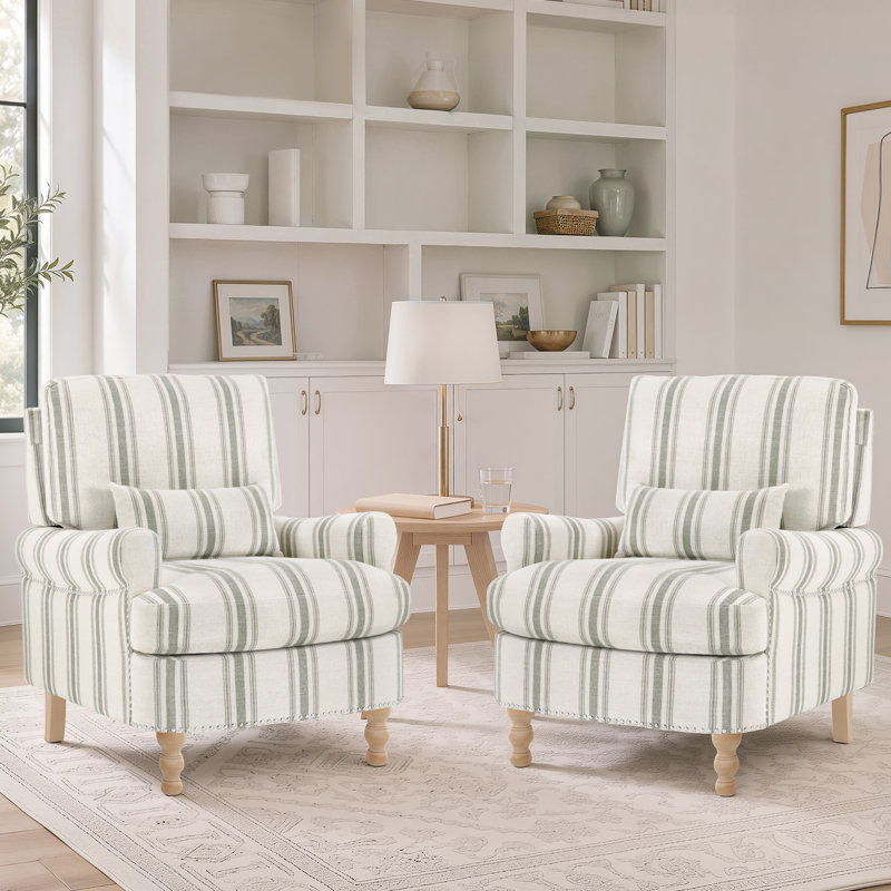 Fauteuil d'appoint Rickon de style ferme, avec coussin lombaire, fauteuil rembourré pour salon, chambre à coucher, bureau à domicile (ensemble de 2)