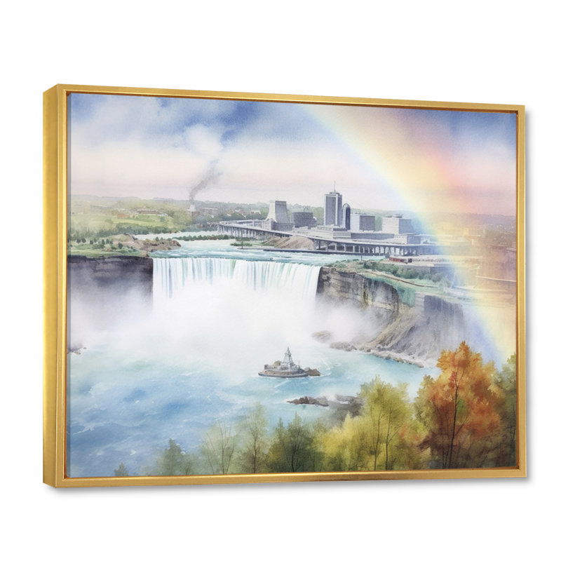 «Nigara Falls Dreams Waterfall I», reproduction sur toile, H 30 po x l 40 po x P 1,5 po, Cadre flottant doré