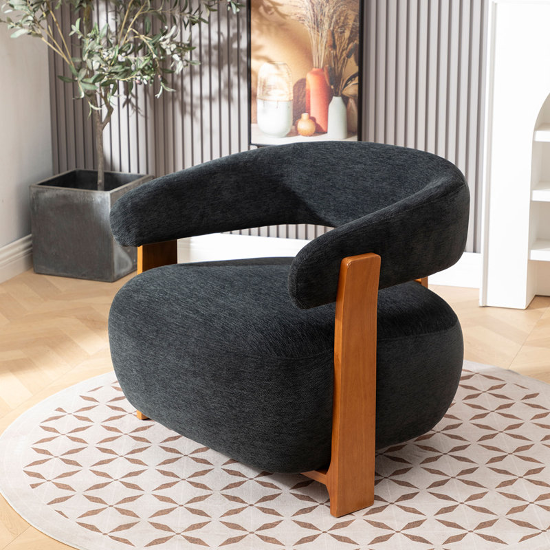 Modern Solid Wood Bucket Chair, Black