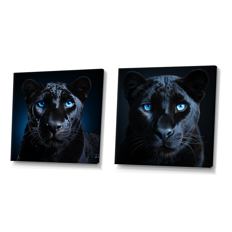 «Blue Panther Majesty I», ensemble de 2 reproductions d'art sur toile, Toile tendue, H 16 po x l 33 po x P 1 po