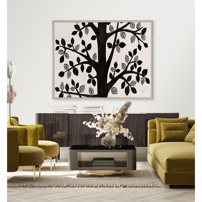Black Tree Print by Paule Marrot, Gold Framed, 43" H x 54" W x 1.25" D