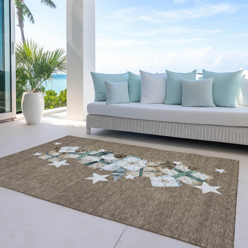Machine Washable Indoor/Outdoor Christmas Presents Xhevrie Brown Rug, Rectangle 10' x 14'