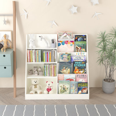 Bibliothèque pour enfants et organisateur de rangement pour jouets, étagère à livres multifonctionnelle en bois pour enfants avec présentoir à bibliothèque