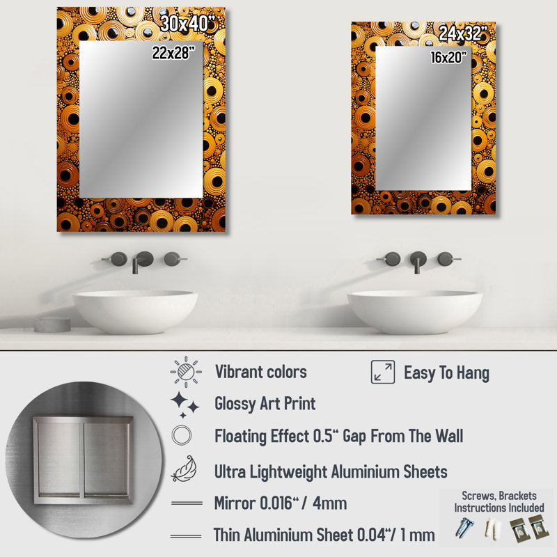 Midnight Marigold Siral II - miroir mural abstrait, miroir décoratif moderne, impression d'art en métal, 32 po x 24 po