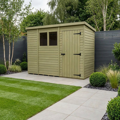 Total Sheds 11ft x 4ft Pent Garden Shed - Single Door - With Windows - Pressure Treated Timber - UK Manufactured