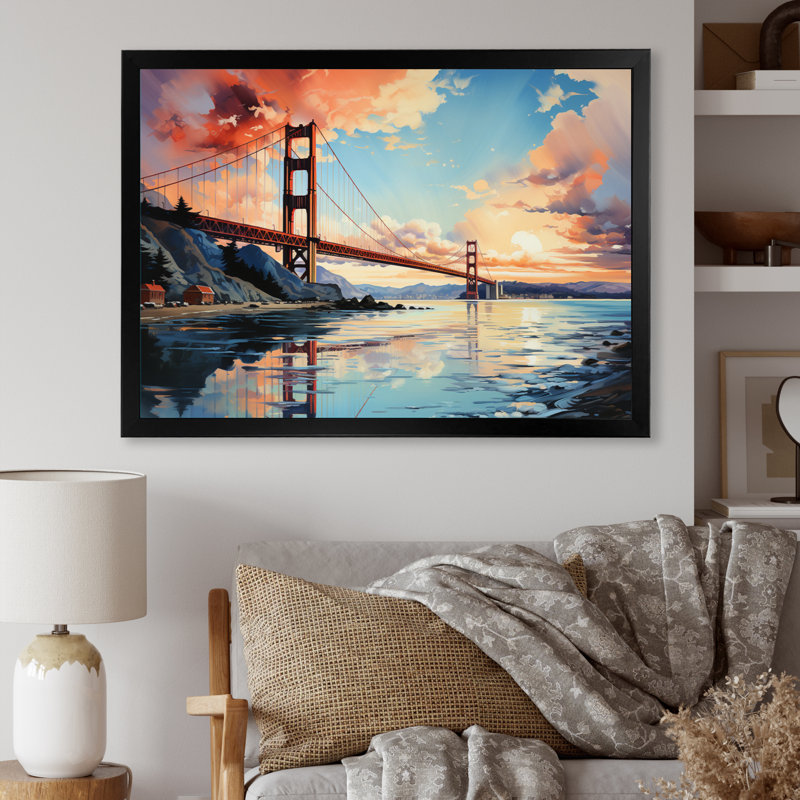 Ediva Orange Bridge Golden Gateway VI sur impression sur toile, H 30 po x l 40 po x P 1,5 po, Cadre simple noir