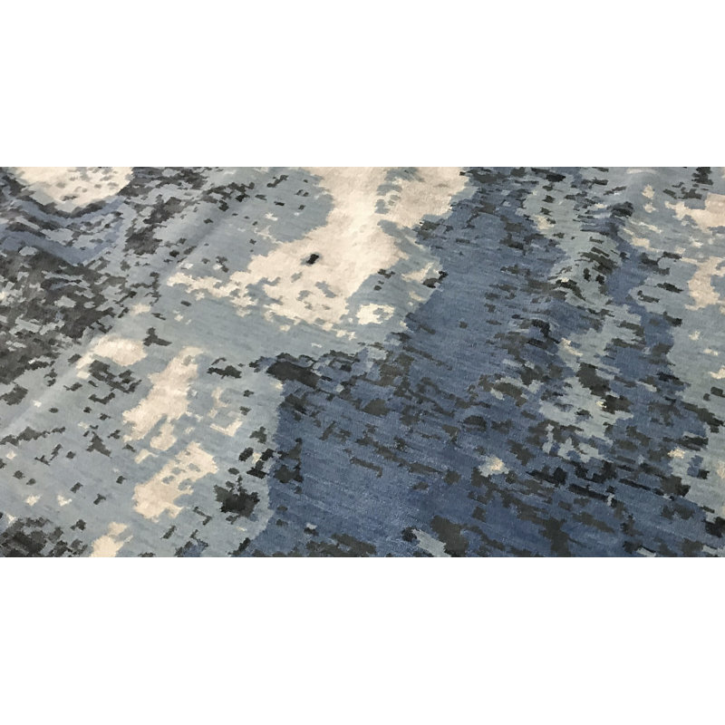 Tapis bleu et ivoire de haute qualité noué à la main, Rectangle 2 pi x 3 pi