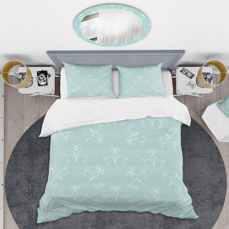 Retro Art Deco - Mid century bedding set - Modern Mid-century Bed cover set, Twin Duvet Cover + 1 Sham, Blue Abstract 006