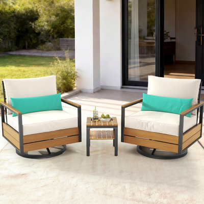 3 Piece Outdoor Set 2 - Person Patio Conversation Set With Table And 2 Swivel Armchairs