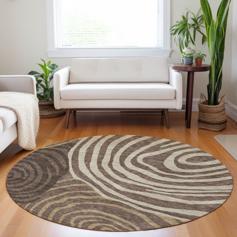 Tapis de qualité supérieure lavable à la machine Prisco Fudge, Rond 8 pi