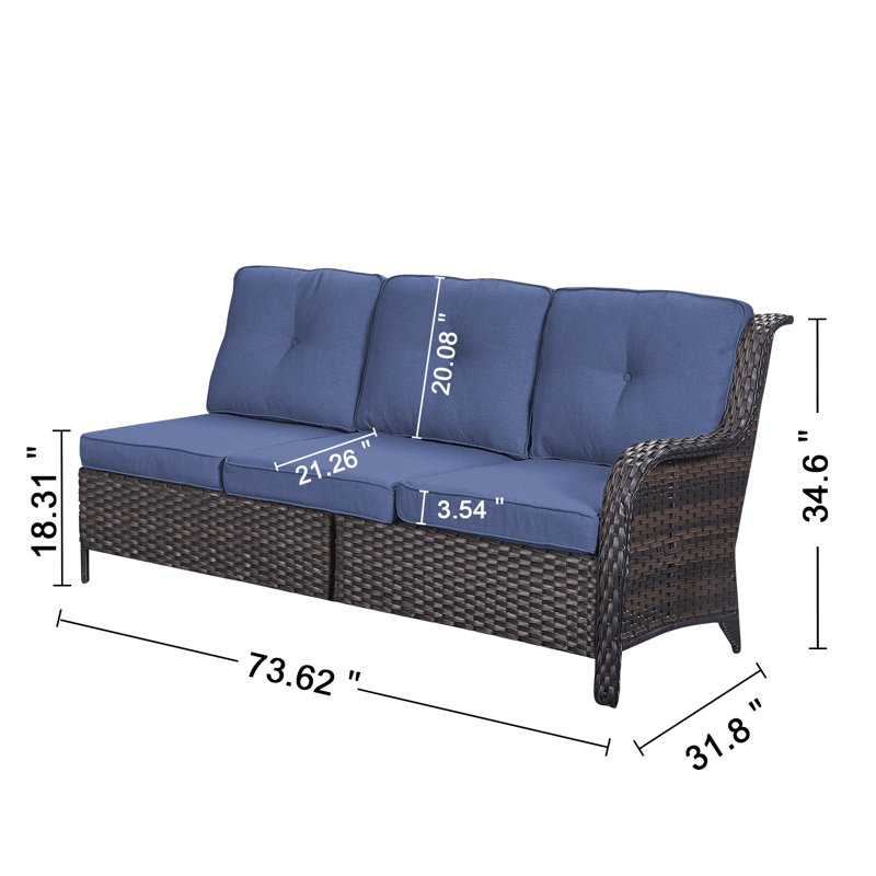 Canapé modulaire d'extérieur en osier avec coussins 73,62 po Deb, Bleu, Brun