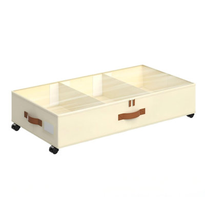 Under Bed Storage with Wheels, 2 Pack Under Bed Storage Containers with Adjustable Dividers & Clear Lid