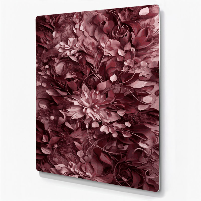 Abstrait floral 5, art mural en métal rouge, H 16 po x l 20 po