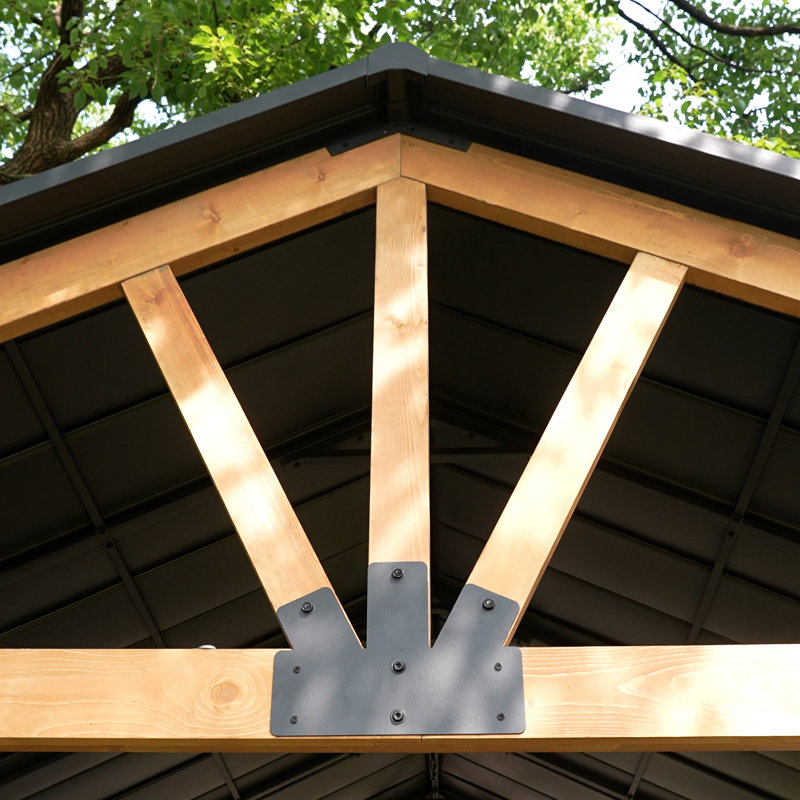 15 Ft. W x 13 Ft. D Solid Wood Hardtop Patio Gazebo, Black