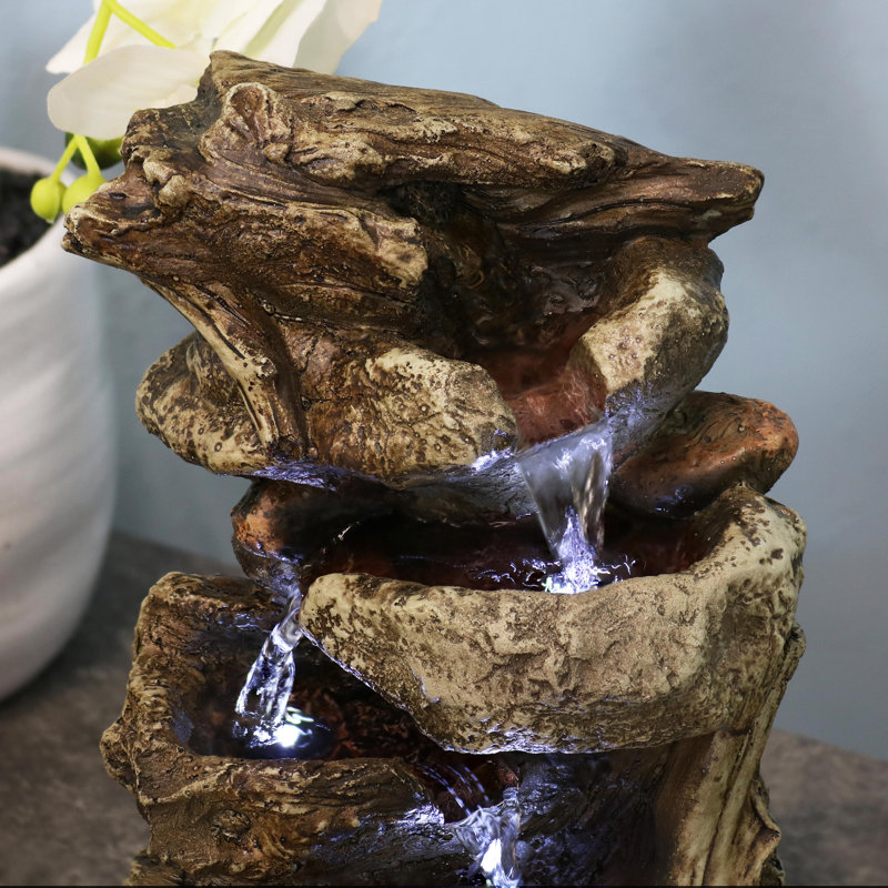  Rock and Log Tabletop Rustic Tabletop Fountain with LEDs