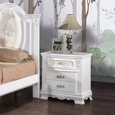 2-Drawer Bedroom Nightstand, With Floral Motifs