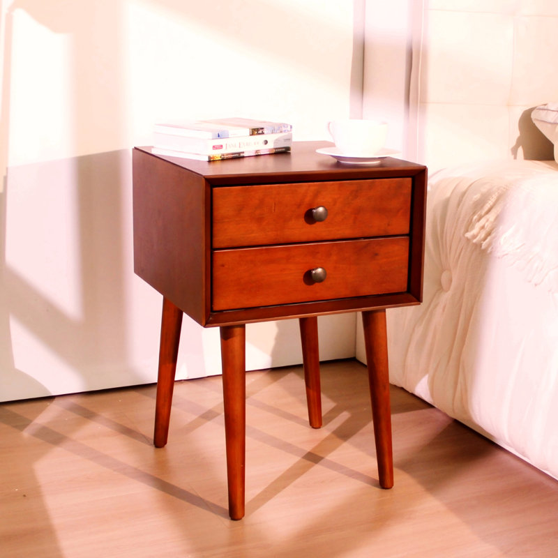 Table de chevet avec 2 tiroirs, petite table d'appoint avec rangement, Noyer