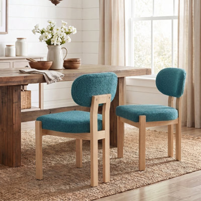Ensemble de 2 chaises de salle à manger en bois, chaises d'appoint de cuisine rembourrées Boucle, chaises d'appoint de salle à manger sans accoudoirs de style Mid-Century avec pieds en bois massif