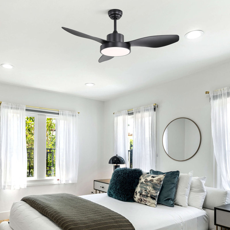 47" Ceiling Fan with 22W LED Light and Remote Control, Black, Black, Black
