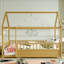 Lit de plancher en bois avec cadre de toit de maison-870648947-870648948